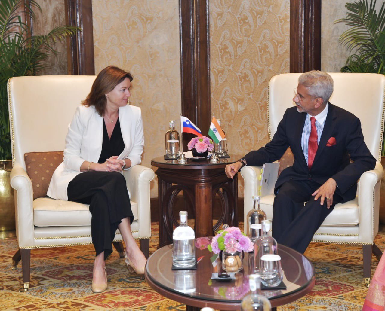External Affairs Minister Dr S. Jaishankar met H. E. Tanja Fajon, Minister of Foreign and European Affairs of the Republic of Slovenia, on the sidelines of Raisina Dialogue 2023 in New Delhi on 3 March 2023